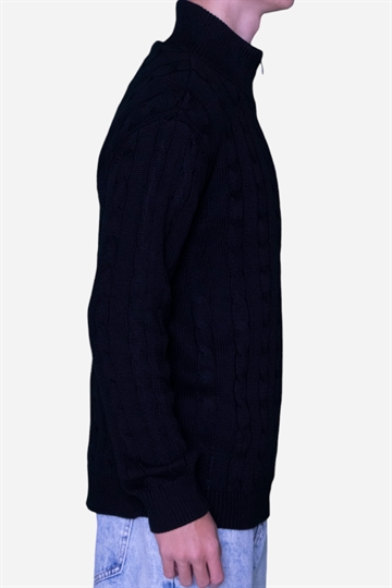 Basic - Half Zip Cable Knit - Black